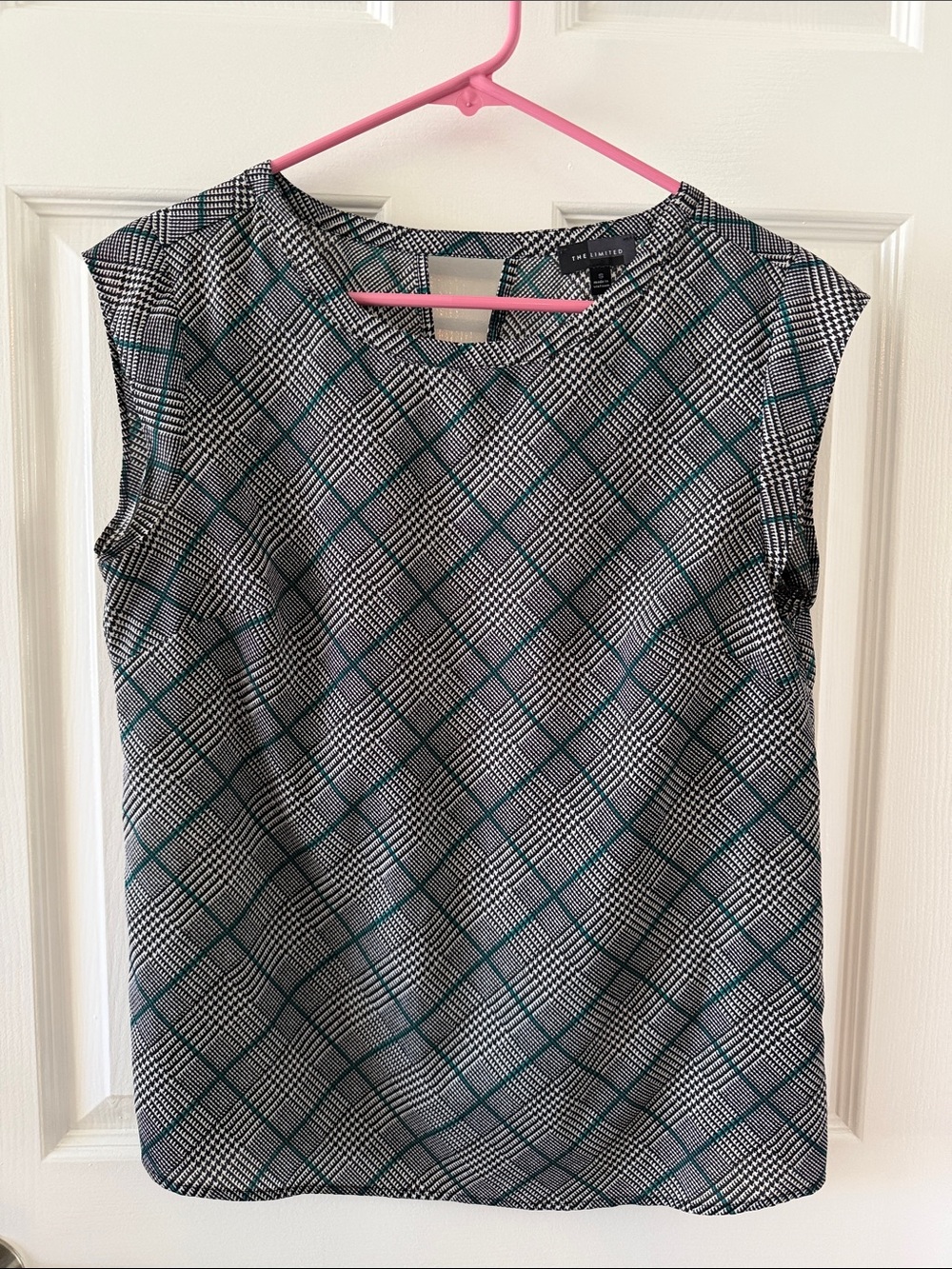 The Limited Plaid Sleeveless Shell in Black and Green